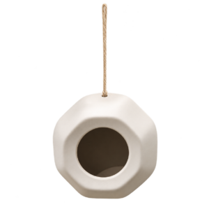 Rond keramisch vogelhuisje - wit